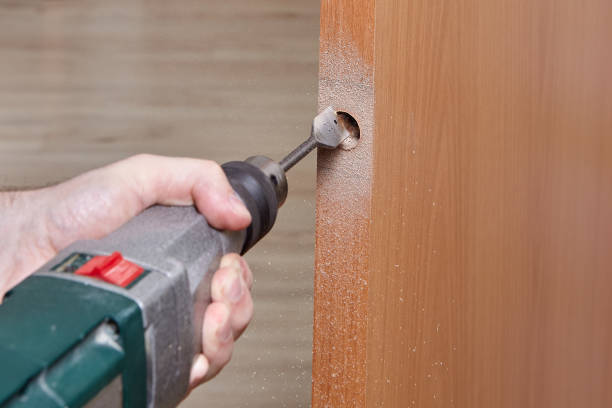 istock Drill hole for Latch on new inner door. 1316459272