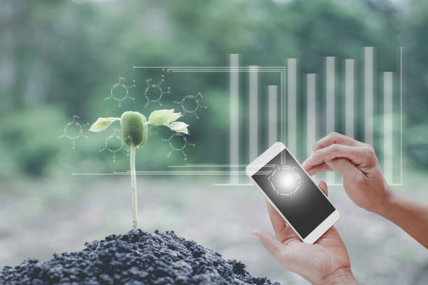 istock Innovation technology for smart biology, Bio, system, Agriculture management tree plants seeding, Young man hand holding smartphone with smart technology concept. 1316460625