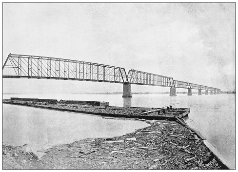 Antique black and white photograph of American landmarks: Bridge over the Ohio River at Cairo, Illinois