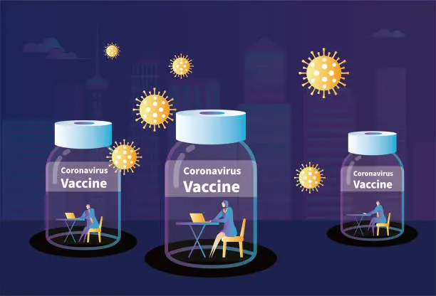 Vector illustration of People working in vaccine bottles