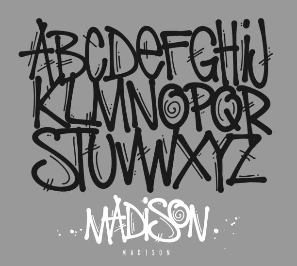 street graffiti tag font, kézzel írt tipográfiai vektor illusztráció. - falfestmény témájú stock illusztrációk