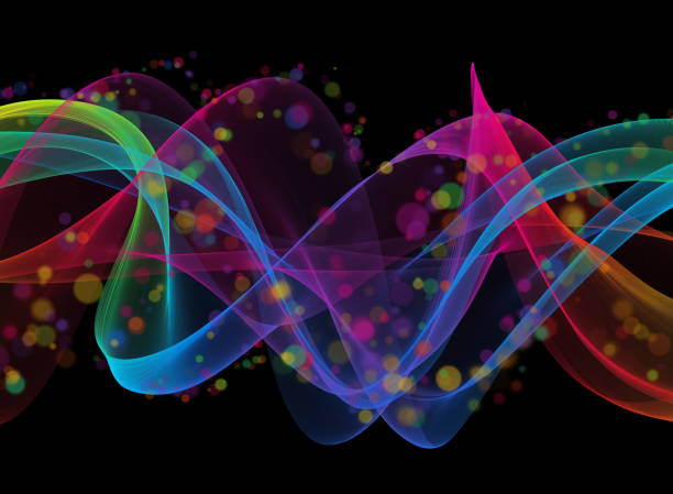 красочные неоновые лента волна спиральный вихревой пузырь шаблон абстрактный футуристический круг пыли дым летающий ветер прозрачный чер - abstract swirl curve ethereal стоковые фото и изображения