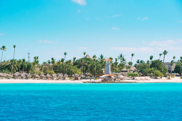 Lighthouse on the beach of the Caribbean, Bayahibe, Dominican Republic Bayahibe, Dominican Republic, Lighthouse, Landscape - Scenery punta cana stock pictures, royalty-free photos & images