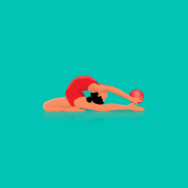 Woman performing rhythmic gymnastics with a red ball ,beautiful girl isolated on green background. High detailed and abstract vector illustration . kids gymnastics stock illustrations