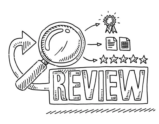 Vector illustration of Review Symbol Magnifying Glass Drawing