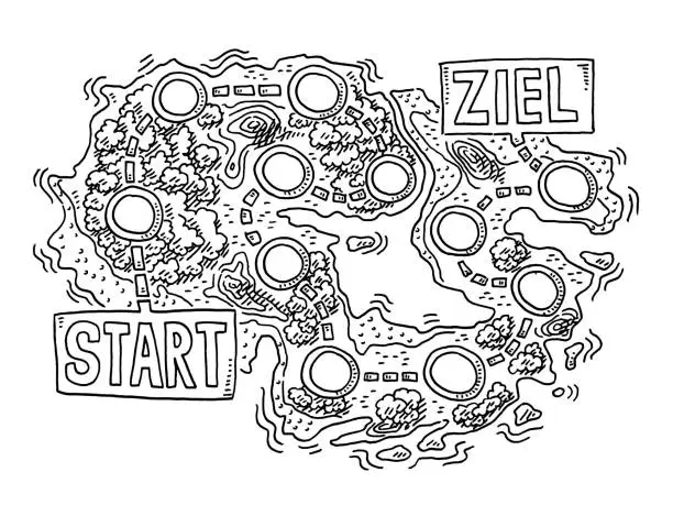 Vector illustration of Start Ziel Game Plan Island Drawing