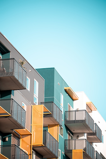 facade of modern cubic white residential houses in berlin