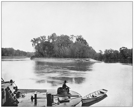 Antique black and white photograph of American landmarks: Roanoke River, North Carolina