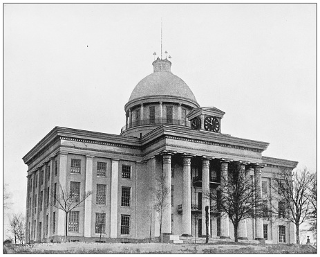 Antique black and white photograph of American landmarks: State Capitol Building, Montgomery, Alabama