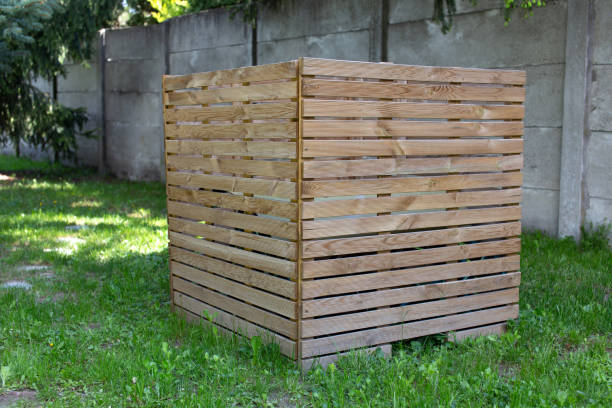 istock Wooden box from parallel slats at backyard 1316478738