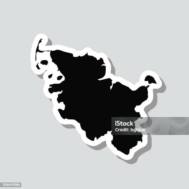 グレーの背景にシュレースヴィヒ=ホルシュタイン地図ステッカー - イラスト素材...