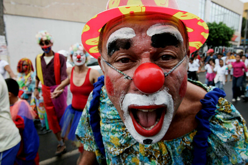 eunapolis, bahia, brazil - august 27, 2009: Clown is seen during a demonstration in the city of Eunapolis.\