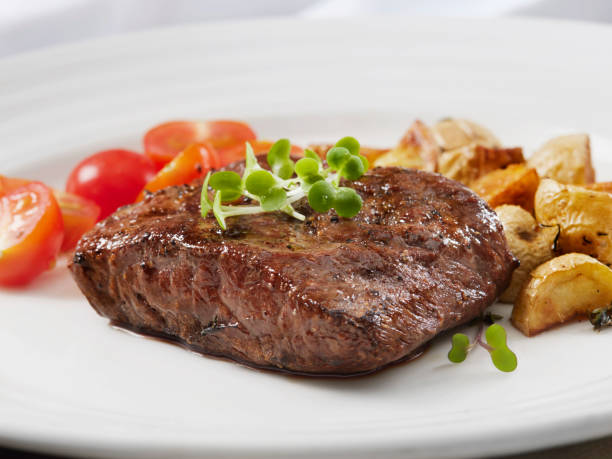 BBQ Venison (Elk) New York Strip Steak with Roasted Vegetables and a Creamy Herb and Garlic Aioli