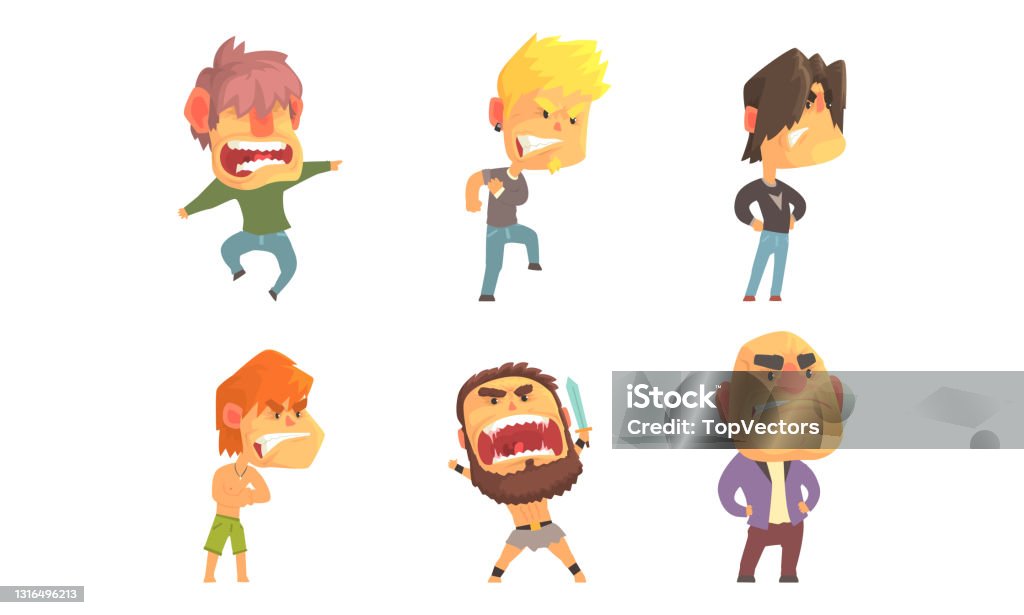 Character Shouting Angry And Exasperated Man Character Shouting And Yelling Vector Set ...