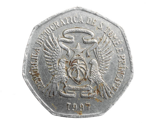istock Saint Thomas island two thousand dobras coin on white isolated background 1316496389