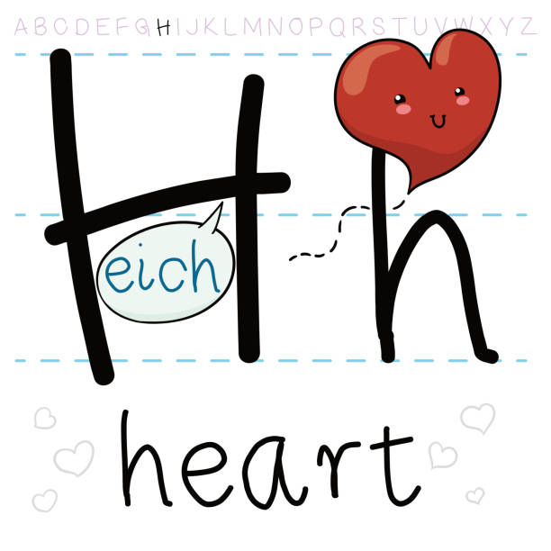 улыбаясь сердце в любви изучение алфавита письмо h - letter h alphabet education learning stock illustrations