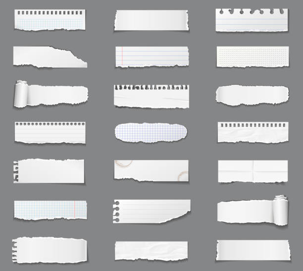 종이 스크랩. 찢어진 종이, 찢어진 페이지 조각 및 스크랩북 노트 종이 조각. - paper torn old crumpled stock illustrations