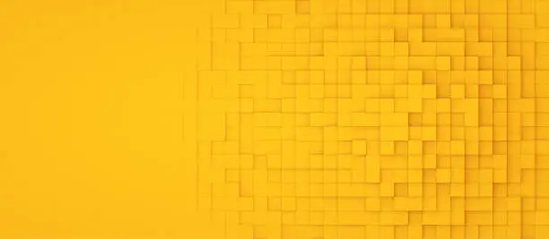 Photo of Simple yellow background of an artificial square block contour structure pattern