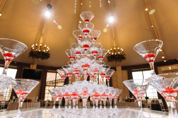 istock Pyramid from champagne glasses on the party 1316504880