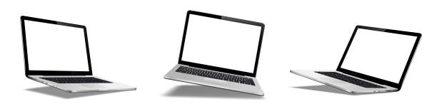 laptop-mock-up mit leerem bildschirm - blickwinkel stock-grafiken, -clipart, -cartoons und -symbole