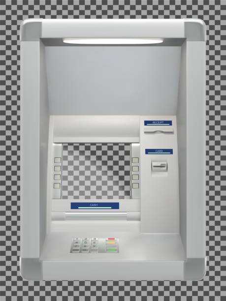 realistyczna maszyna atm z ekranem i gniazdem karty - atm stock illustrations