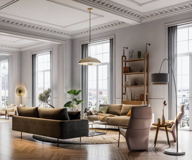 istock Modern interiors of a large living room in 3D 1316508752