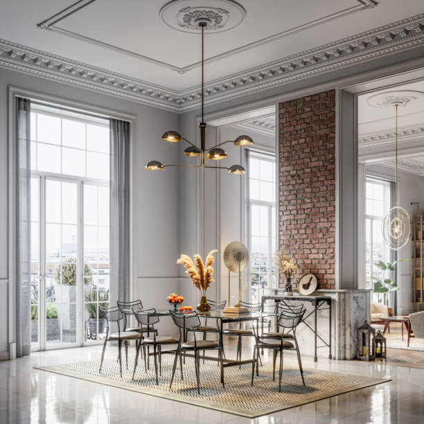 istock 3D rendering of a dining area in spacious house. 1316508806