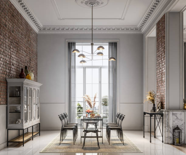istock 3D rendering of dining area in luxury home 1316508808