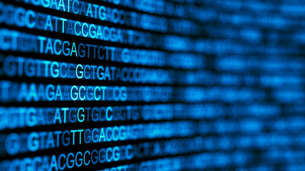 dnaデータのバックグラウンドを持つデジタル画面。核酸配列。遺伝子研究。3dイラスト。 - image sequence ストックフォトと画像