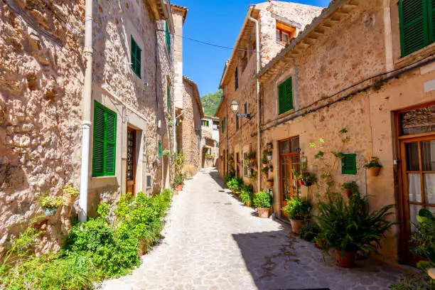 Narrow streets of Valldemossa, Mallorca island, Spain