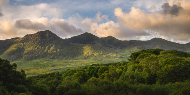 bellissima alba sulle montagne macgillycuddys reeks, irlanda - macgillicuddys reeks foto e immagini stock