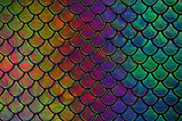 Photo of Mermaid Background Fish Scale Squama Pattern Holographic Neon Stained Glass Rainbow Scallop Texture Abstract Dragon Reptile Dinosaur Snake Chameleon Lizard Skin Colorful Pearl Shiny Toned Macro Photography