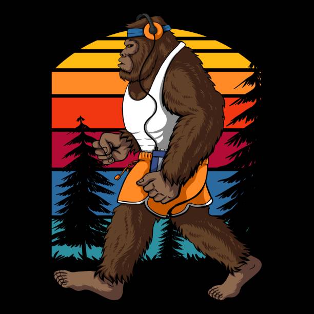 Bigfoot running retro vector illustration Bigfoot running retro vector illustration for your company or brand big feet cartoon stock illustrations