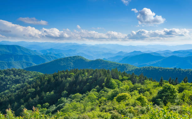 una vista panoramica delle smoky mountains dalla blue ridge parkway. - great smoky mountains national park mountain mountain range north carolina foto e immagini stock