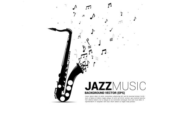 Vector music melody note flow from saxophone. Concept background for jazz song and concert theme. saxophone stock illustrations