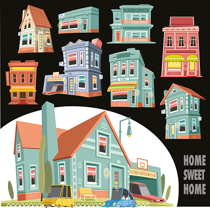 Easy editable detached house set vector 
illustration. All elements was layered seperately...