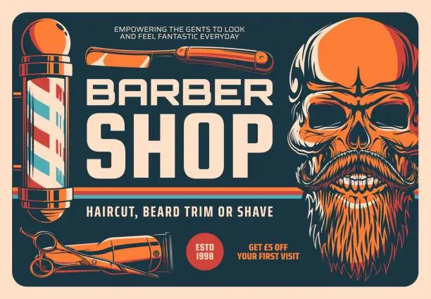 Vector illustration of Barbershop, haircut, beard shave or trim banner