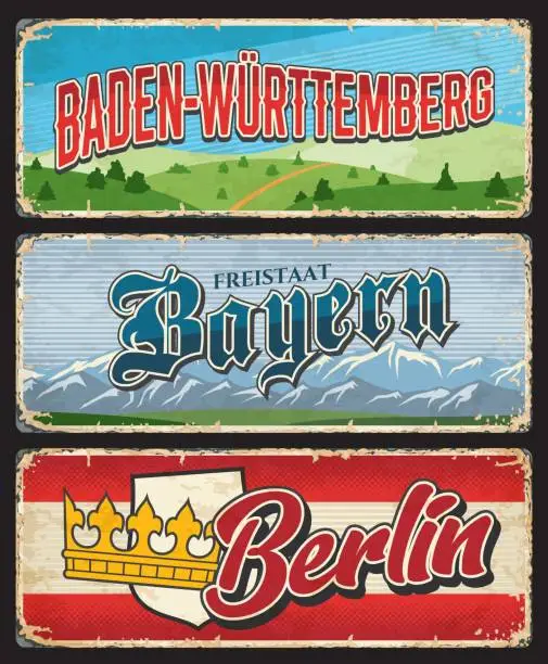 Vector illustration of Baden Wurttemberg, Berlin, Bavaria flat