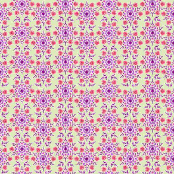 Seamless pattern for continuous replicate. Floral background, photo collage for production of textile, cotton fabric. For use in wallpaper, covers. Mandala drawing in oriental style.