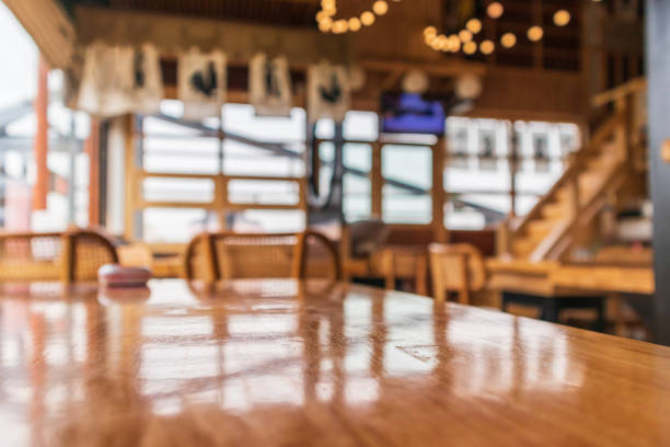 istock Empty wood table top with blurred Japanese restaurant background 1316541063