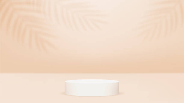 istock Stages or cylinder platforms or pedestals. Palm leaves on the wall 1316542033