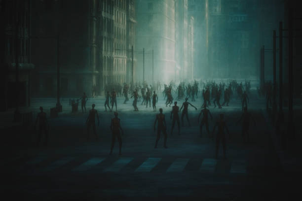 istock Spooky dark streets with hordes of zombies 1316543025