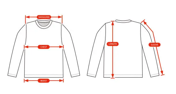 Vector illustration of Clothing size chart vector illustration ( Longsleeve shirt )