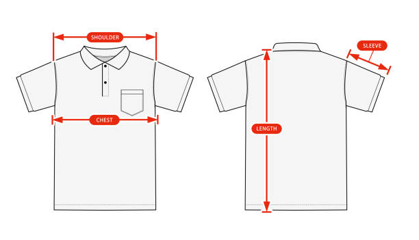 의류 사이즈 차트 벡터 일러스트레이션 (반소매 폴로 셔츠) - polo shirt t shirt shirt drawing stock illustrations