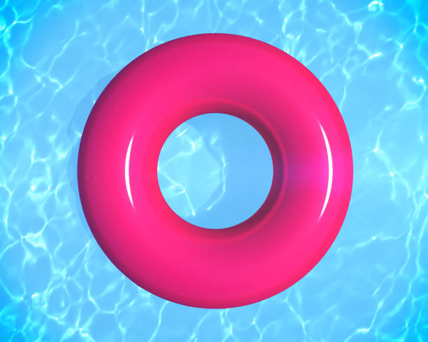 istock Inflatable rubber ring on swimming pool water with copy sapce. 3d rendering top view of summer vacation background 1316556667