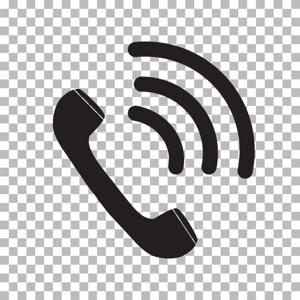 czarna ikona telefonu dzwonka na przezroczystym tle. symbol retro. płaskiego stylu. - telephone receiver stock illustrations