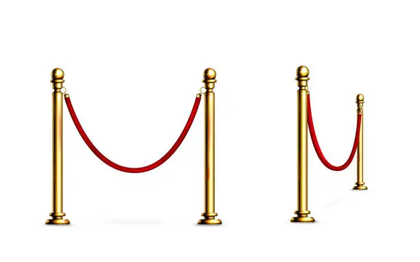 Vector illustration of Barrier with rope and gold poles for red carpet