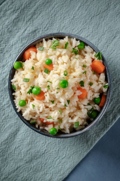 istock Vegan rice, shot from above on a blue background 1316562883