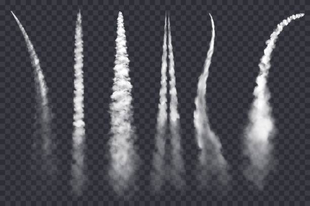 로켓 연기, 제트 비행기 흔적, 현실적인 벡터 - smoke trails stock illustrations