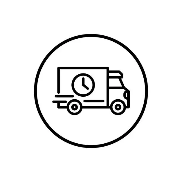 Vector illustration of Fast delivery or truck black icon. Silhouette shipping truck. Trendy flat style isolated symbol. For: illustration, minimalistic, logo, mobile, app, emblem, design, web, site, ui, ux. Vector EPS 10